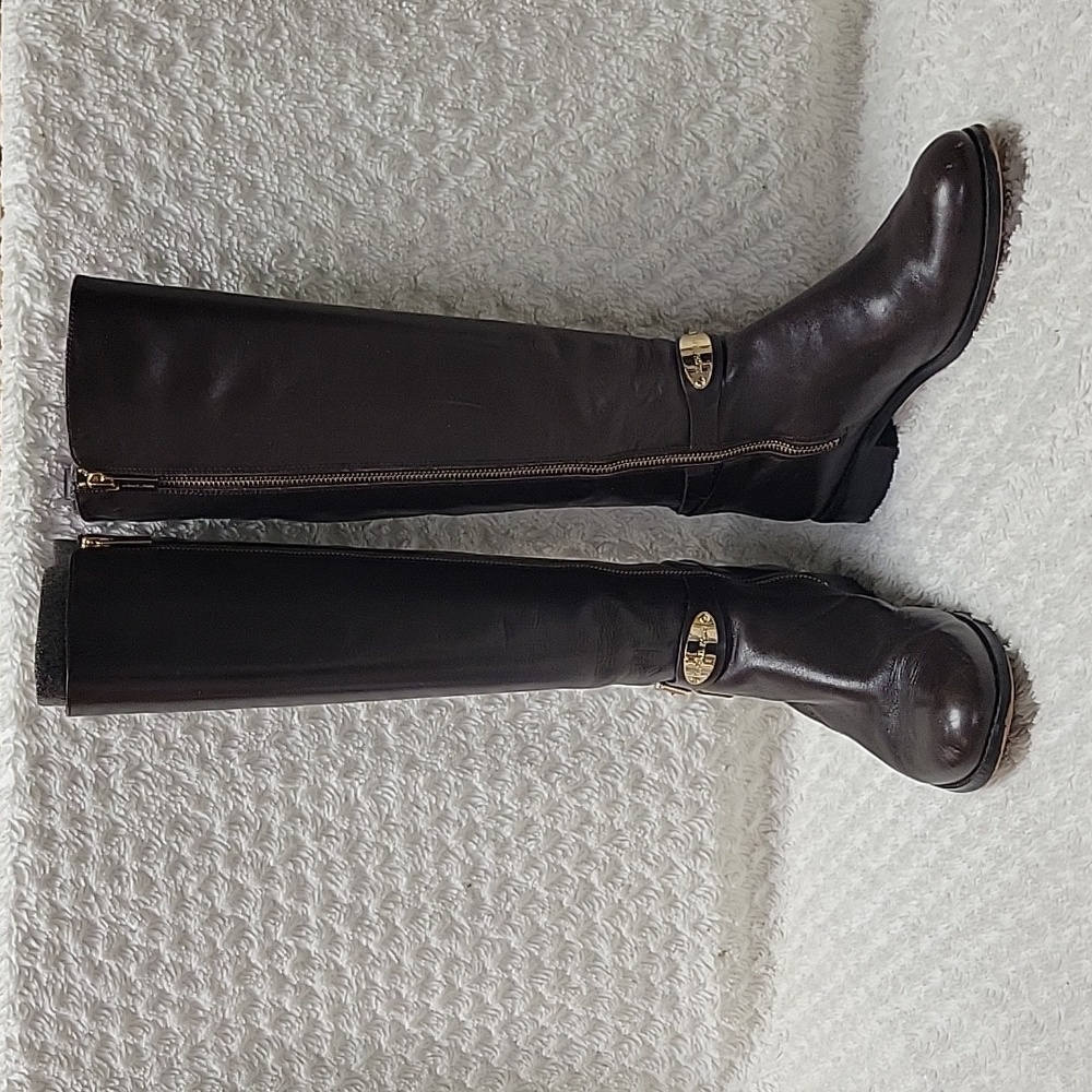 Michael Kors Leather Knee-High Riding Zip-Up Boots in Brown, Size 81/2M